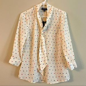 NWT - ModCloth - cream with multi-color I love you - ‘eye <3 U’ necktie blouse